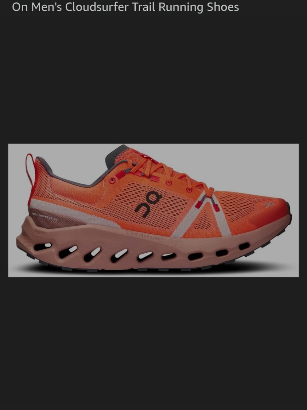 On Cloudsurfer Trail Running Shoes,Flame,Men’s 10.5